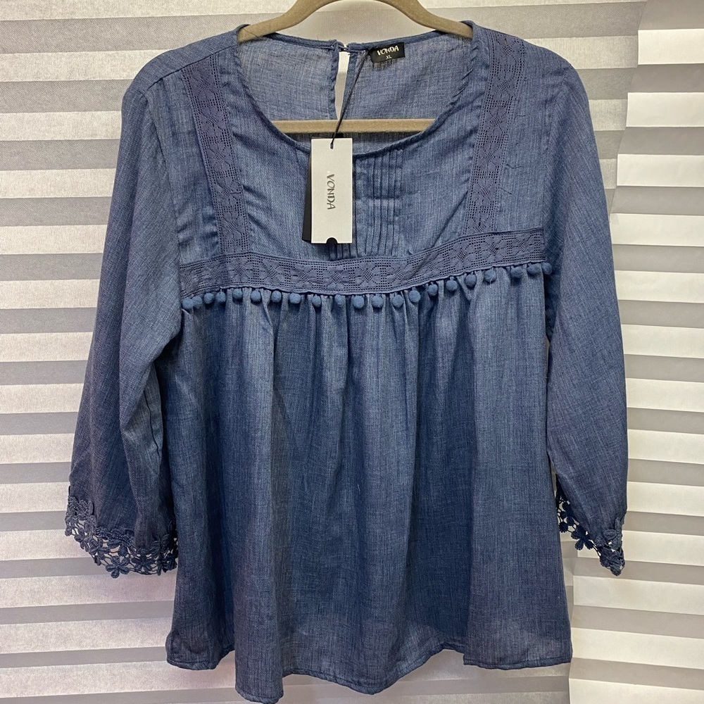 VONDALADY Peasant Style Blouse NWT